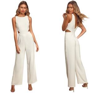 Lulus Moments to Remember White Sleeveless Wide-Leg Cutout Jumpsuit size S NWT